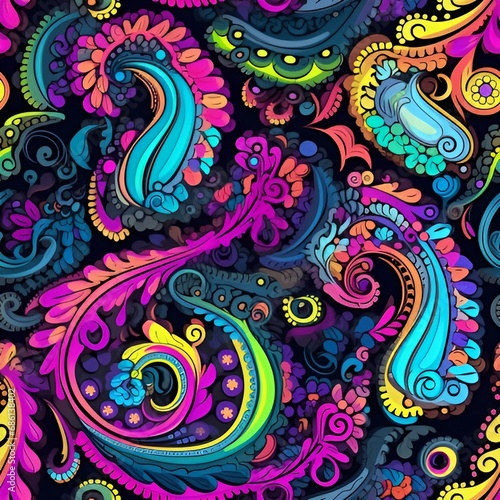 Paisley pattern in neon colors | generative AI