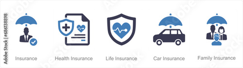 A set of 5 Insurance icons as insurance, health insurance, life insurance