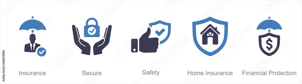 A set of 5 Insurance icons as insurance, secure, safety A set of 5 Insurance icons as insurance, secure, safety