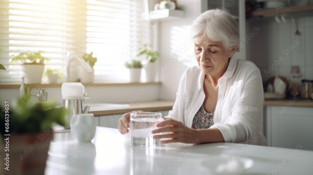 Old woman taking a pill at home, healthcare and treatment concept. Old woman taking a pill at home, healthcare and treatment concept.