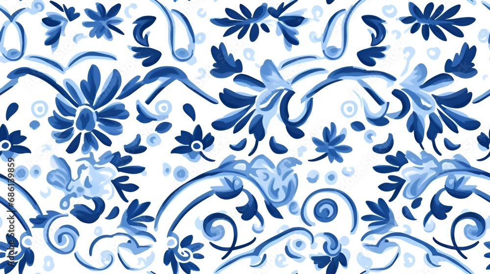 Portuguese Blue Tile Pattern | generative AI - obrazy, fototapety, plakaty 