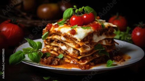 A portion of classic lasagna on a plate