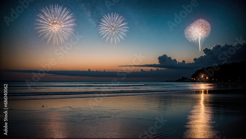fireworks over the sea, generated by AI