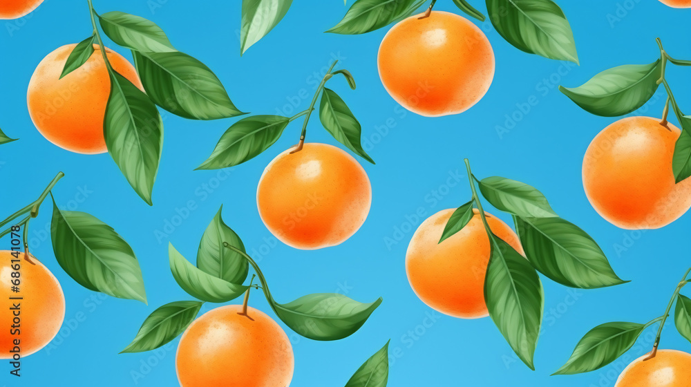 Colorful seamless pattern of fresh mandarin