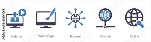 A set of 5 Internet Computer icons as webinar  web design  internet