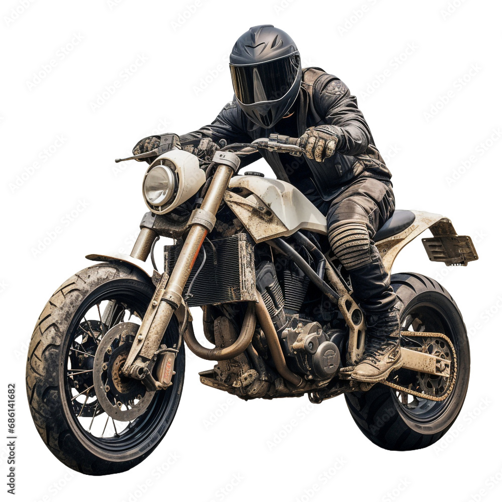 A motorcycle with a mask standing isolated on transparent background A motorcycle with a mask standing isolated on transparent background
