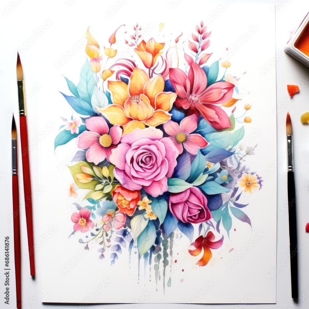Obraz premium watercolor bouquet of flowers on white background