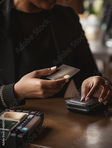Close Up Hands of Woman Receiving Payment by Credit Card