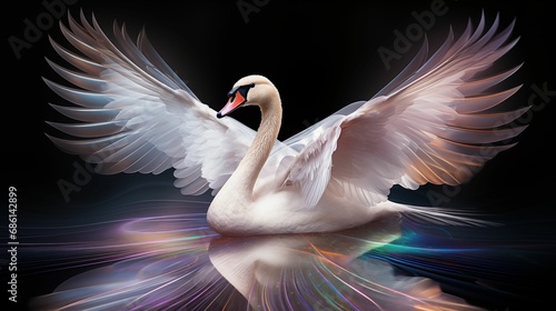 Fototapeta Naklejka Na Ścianę i Meble -  Image of a holographic swan on a dark background.