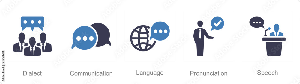 A set of 5 Language icons as dialect, communication, language A set of 5 Language icons as dialect, communication, language