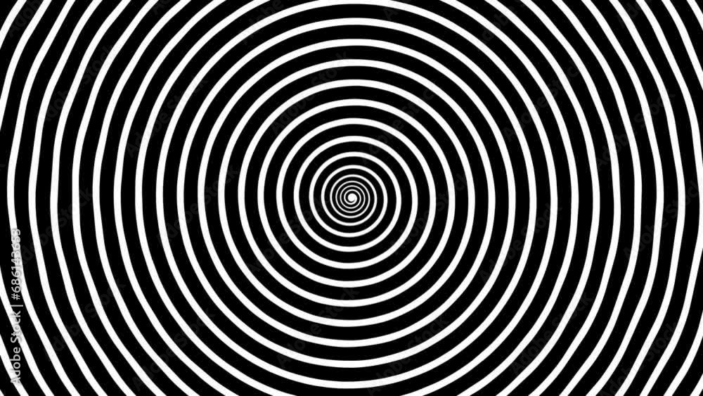 Endless spiral animation, hypnosis visualization concept. Black and white spiral spinning fast
