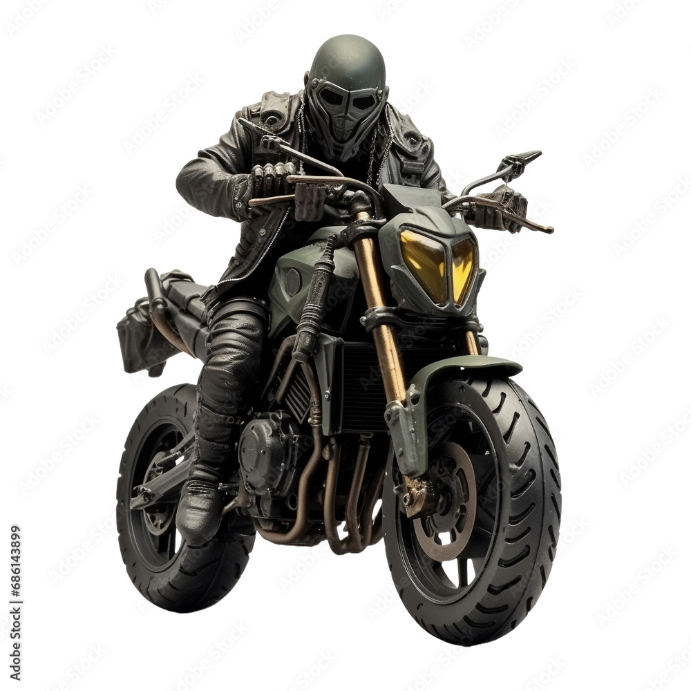 A motorcycle with a mask standing isolated on transparent background A motorcycle with a mask standing isolated on transparent background