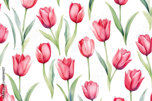 Dutch Red and Pink Tulip watercolor on white background  valentines day concept