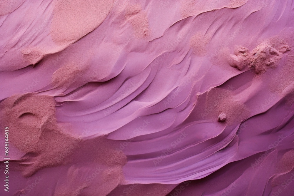  a close up of a pink wall with a wave of paint on it's side and a tree in the middle of the wall.
