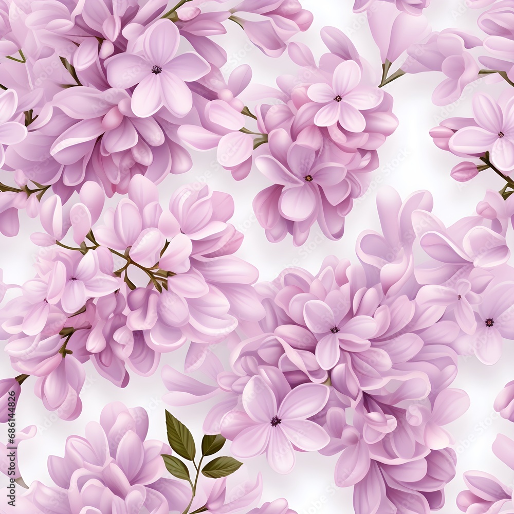 Pink lilac flower petals seamless pattern on white background.