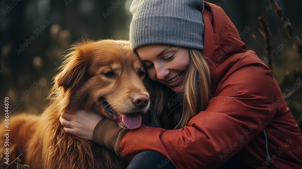Image of a cute dog and woman.