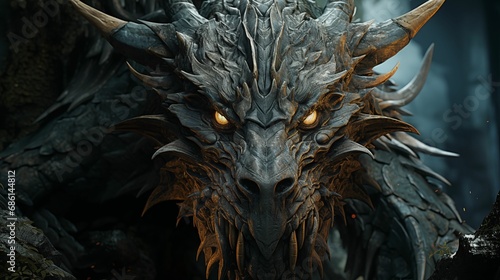Image of a dragon's face in a medieval setting.