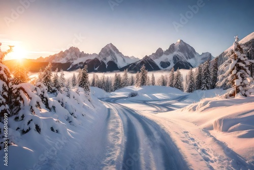 winter landscape with snow covered mountains © Urwa