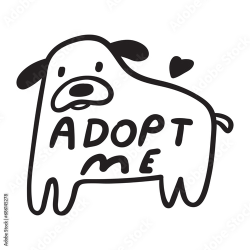 Homeless dog. Pet adoption. Phrase - adopt me. Hand drawn vector outline illustration