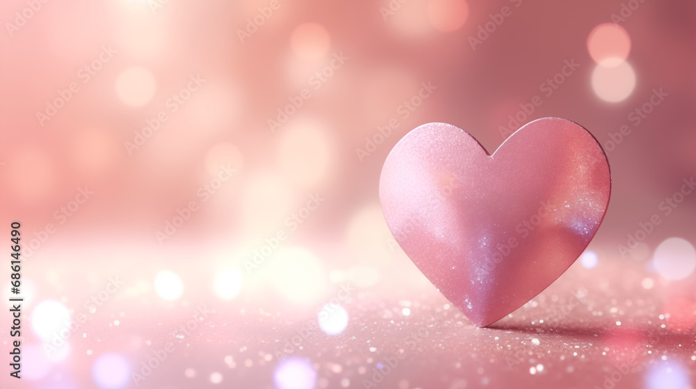 Valentine's Day concept. one pink heart bright love on a sweet bokeh background with soft sparkles. Generative ai Valentine's Day concept. one pink heart bright love on a sweet bokeh background with soft sparkles. Generative ai