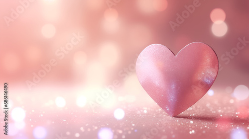 Valentine's Day concept. one pink heart bright love on a sweet bokeh background with soft sparkles. Generative ai