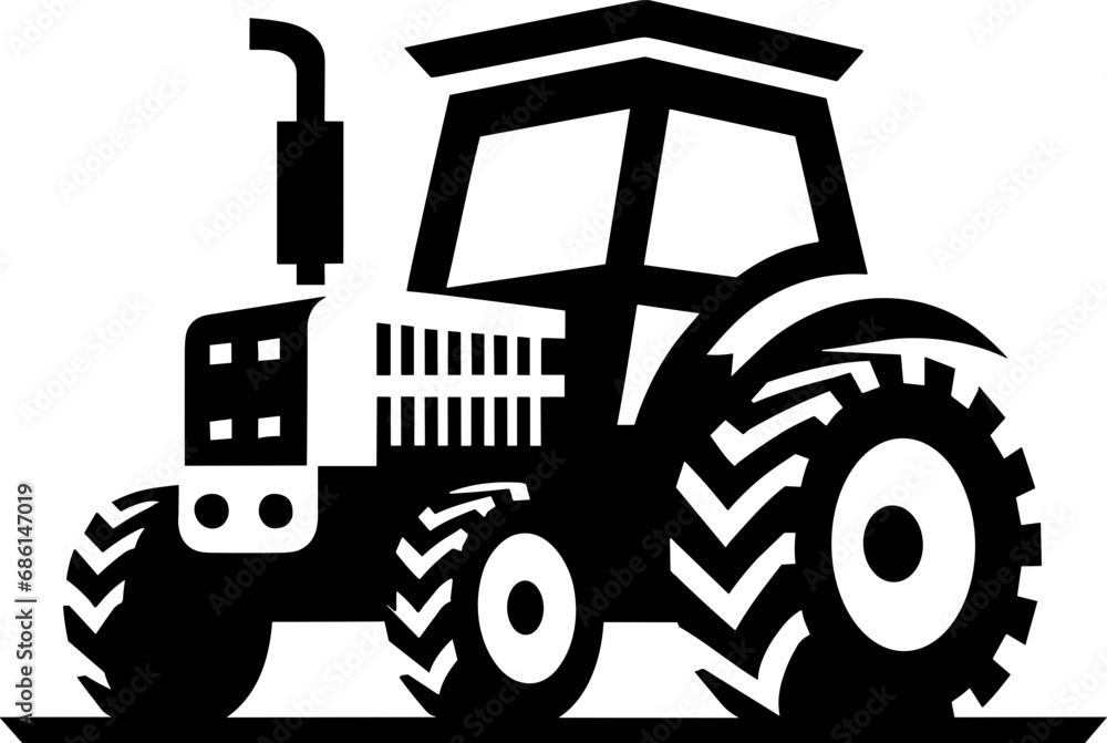 Modern Farm Tractor Silhouette Icon Illustration