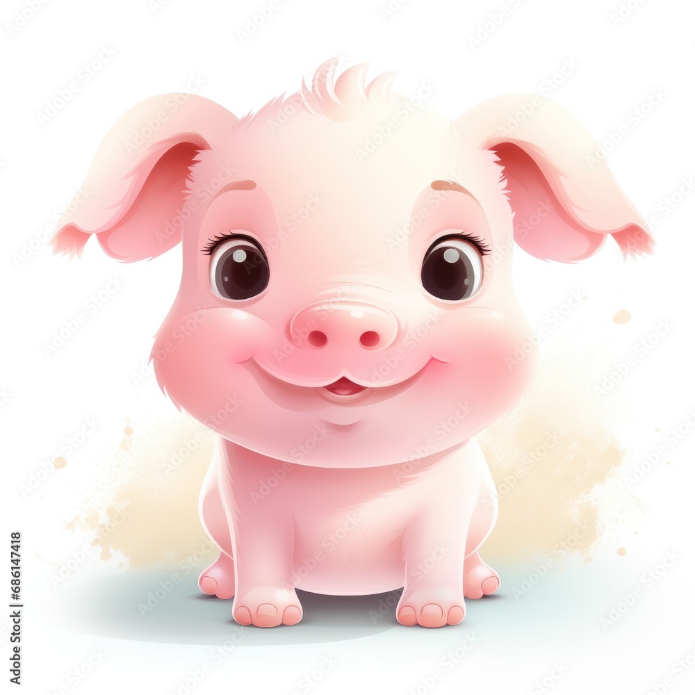 Cute cartoon 3d character pig on white background Cute cartoon 3d character pig on white background