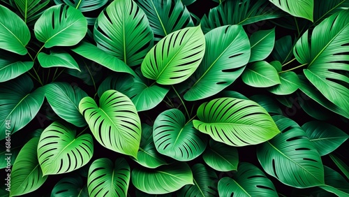 Green Asian tropical leaves in the park background