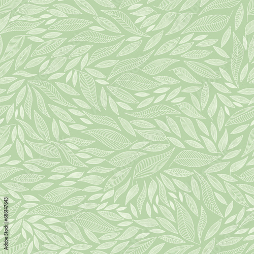 Vector illustration. Seamless pattern of leaves on a green background. Print for textiles, for packaging, product design.