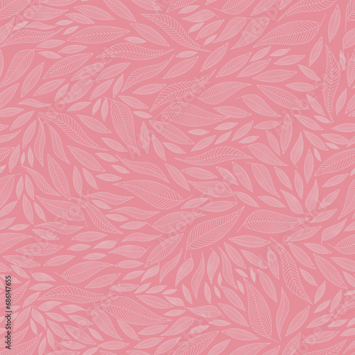 Vector illustration. Seamless pattern of leaves on a pink background. Print for textiles, for packaging, product design.