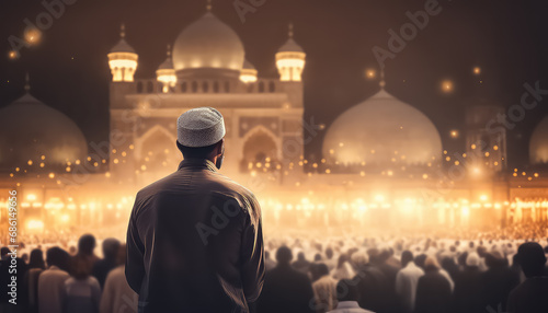 Muslim man in mosque, ramadan concept