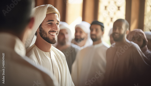 group of muslims man in mosque, ramadan concept