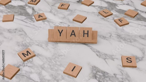 YAH word written on scrabble photo