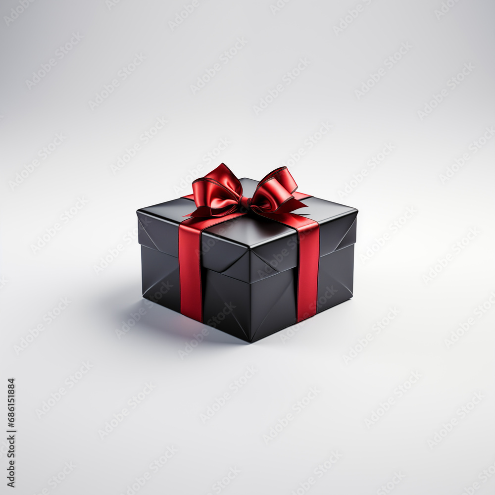 A stylish black gift box with large red decorative bow and ribbon over a blank bg space for text minimalist white background, perfect for modern promotional offers or festive congratulatory messages A stylish black gift box with large red decorative bow and ribbon over a blank bg space for text minimalist white background, perfect for modern promotional offers or festive congratulatory messages