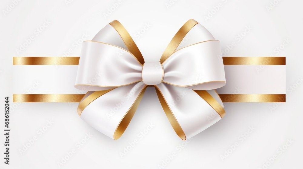 white ribbon and bow with gold isolated against white background white ribbon and bow with gold isolated against white background
