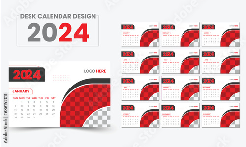 Vector layout of a desk simple calendar. Creative desk calendar design 2024 template