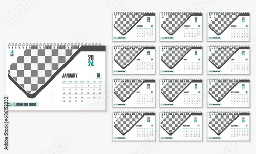 Set of 2024 Calendar Planner Template. 2024 geometric desk calendar design template