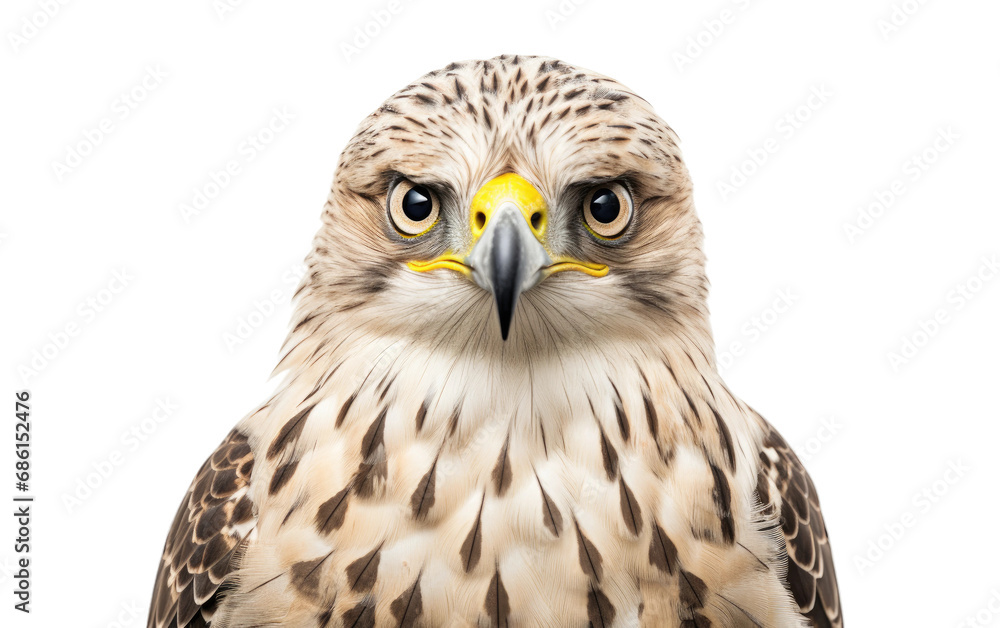 Saker Falcon Steely Eyed Hunter Isolated on a Transparent Background PNG.