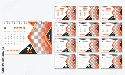 Modern desk calendar design for 2024. Corporate or business calendar. 