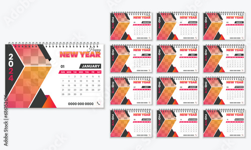 Monthly calendar template for 2024 year. Desktop planner in simple clean style. 