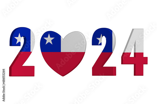 World countries. New Year 2024 celebrate on white background. Chile