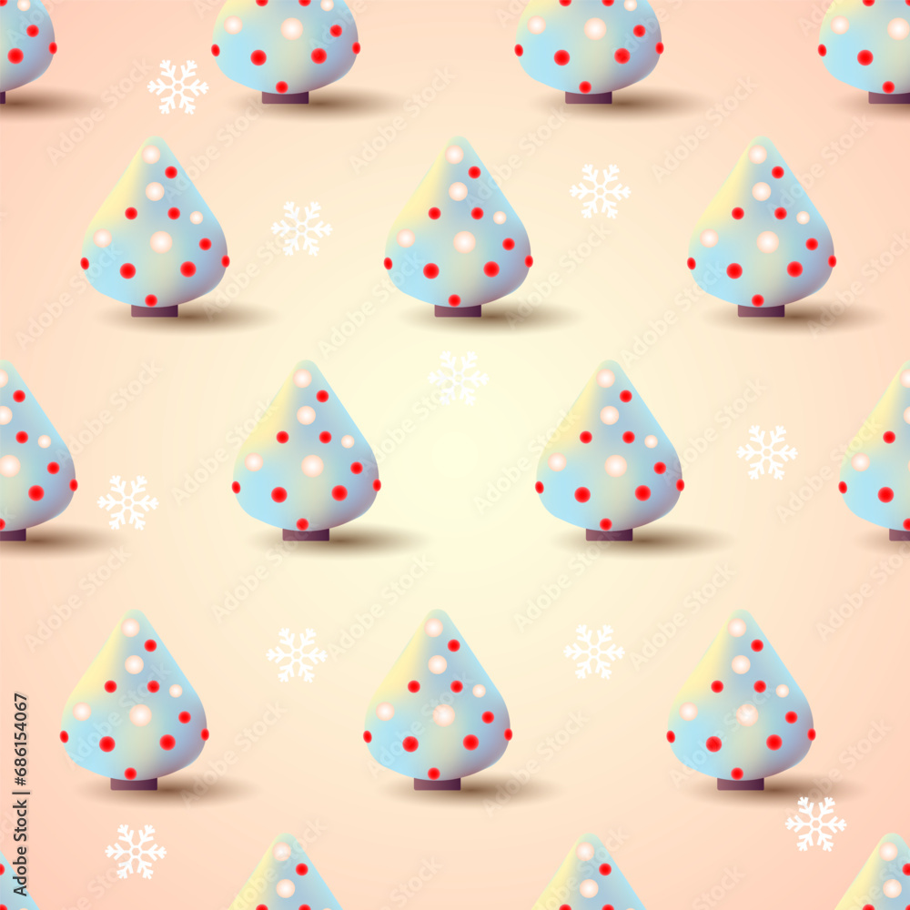
Cute seamless pattern with nice Christmas trees in light colors with snowflakes