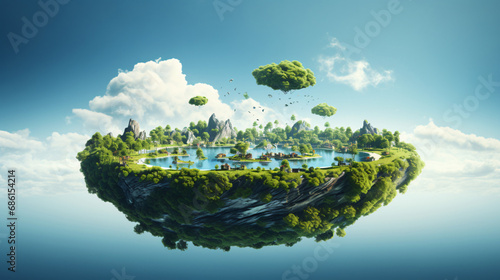 Floating islands with trees Lakee © khan