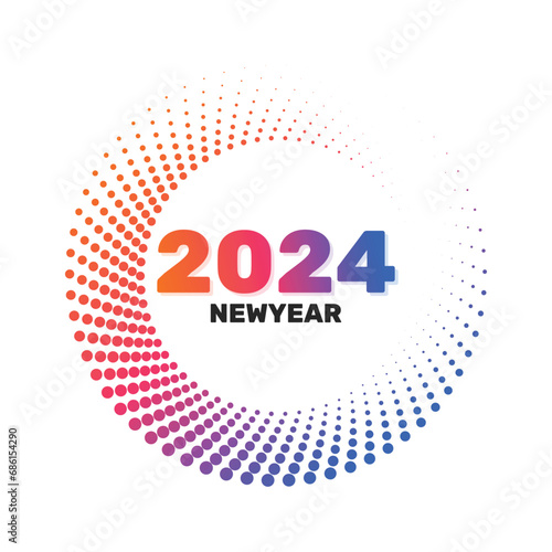 Canvas Print Happy new year 2024 creative halftone circles textured background design