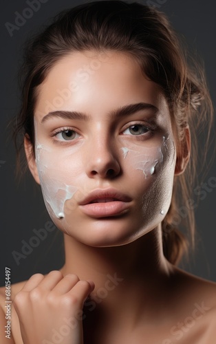  Cream on face woman beauty healthy skin close up portrait