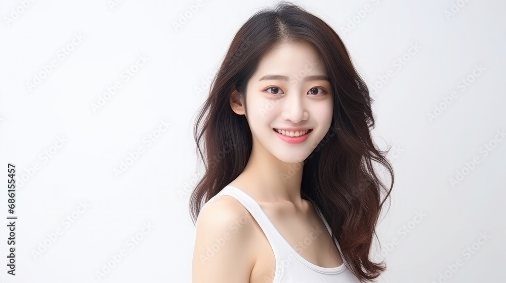 Photo asian woman short hair with perfect clean fresh skin cute female model with natural Photo asian woman short hair with perfect clean fresh skin cute female model with natural
