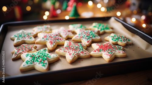 Christmas Sugar Cookies with Frosting and Sprinkles photo