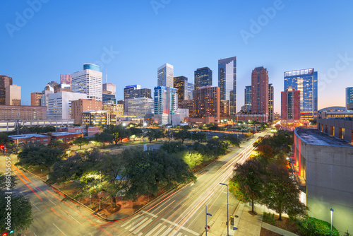 Houston  Texas  USA Downtown Blue Hour Skyline