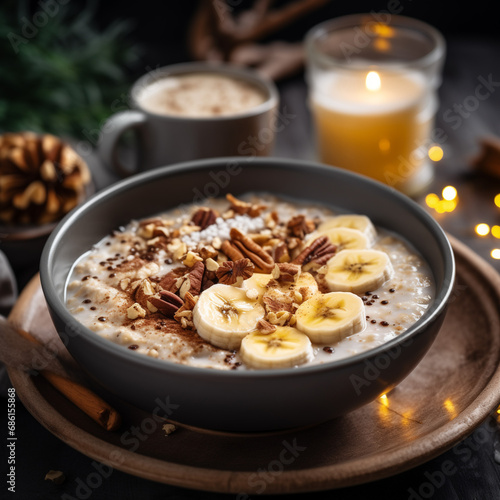 Hot Oatmeal with Bananas, Nuts, and Cinnamon