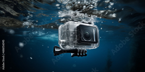 waterproof sports camera plunging into the deep photo